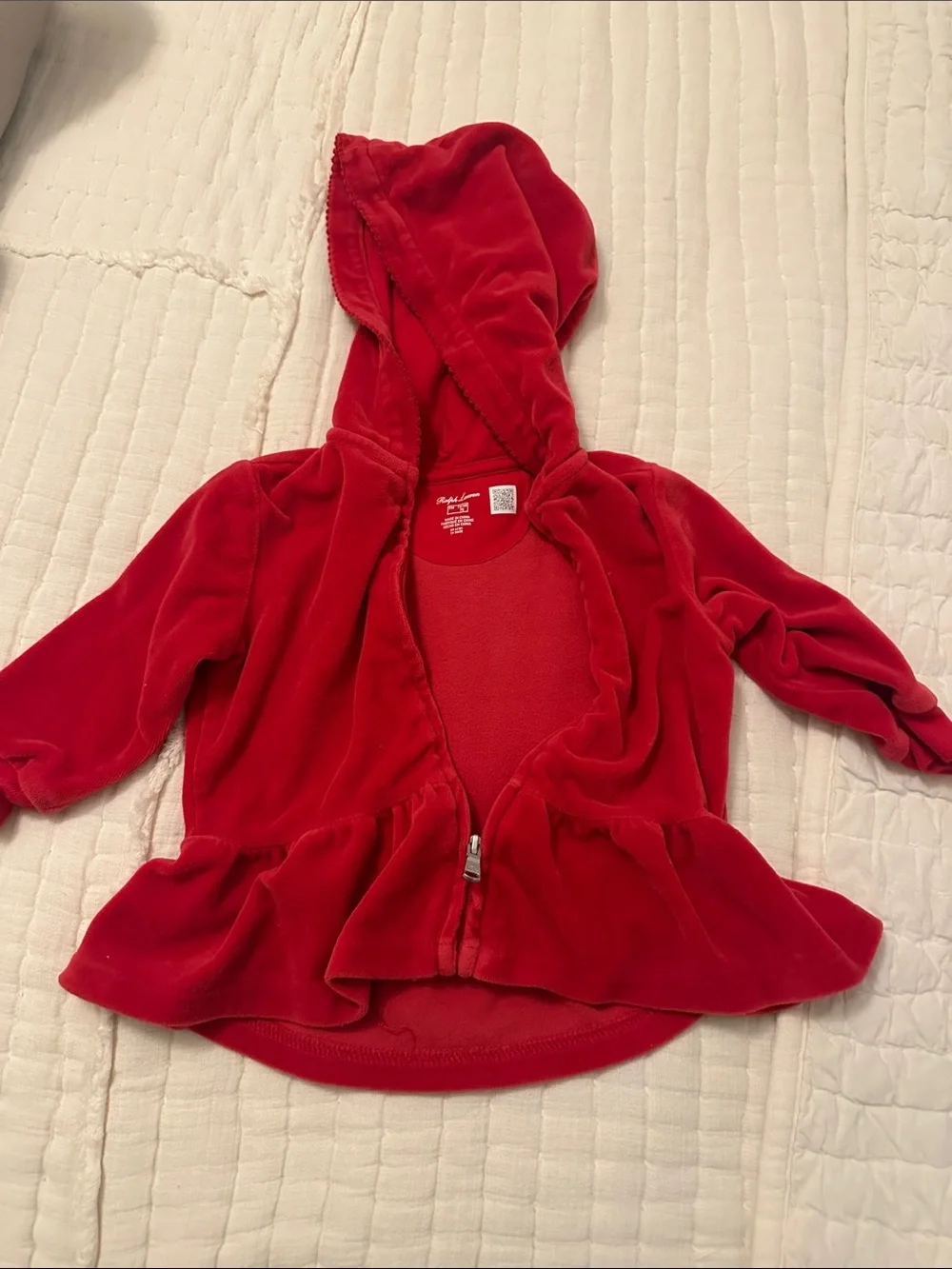 Girls' Red Hooded Ralph Lauren Zip-Up Peplum Top